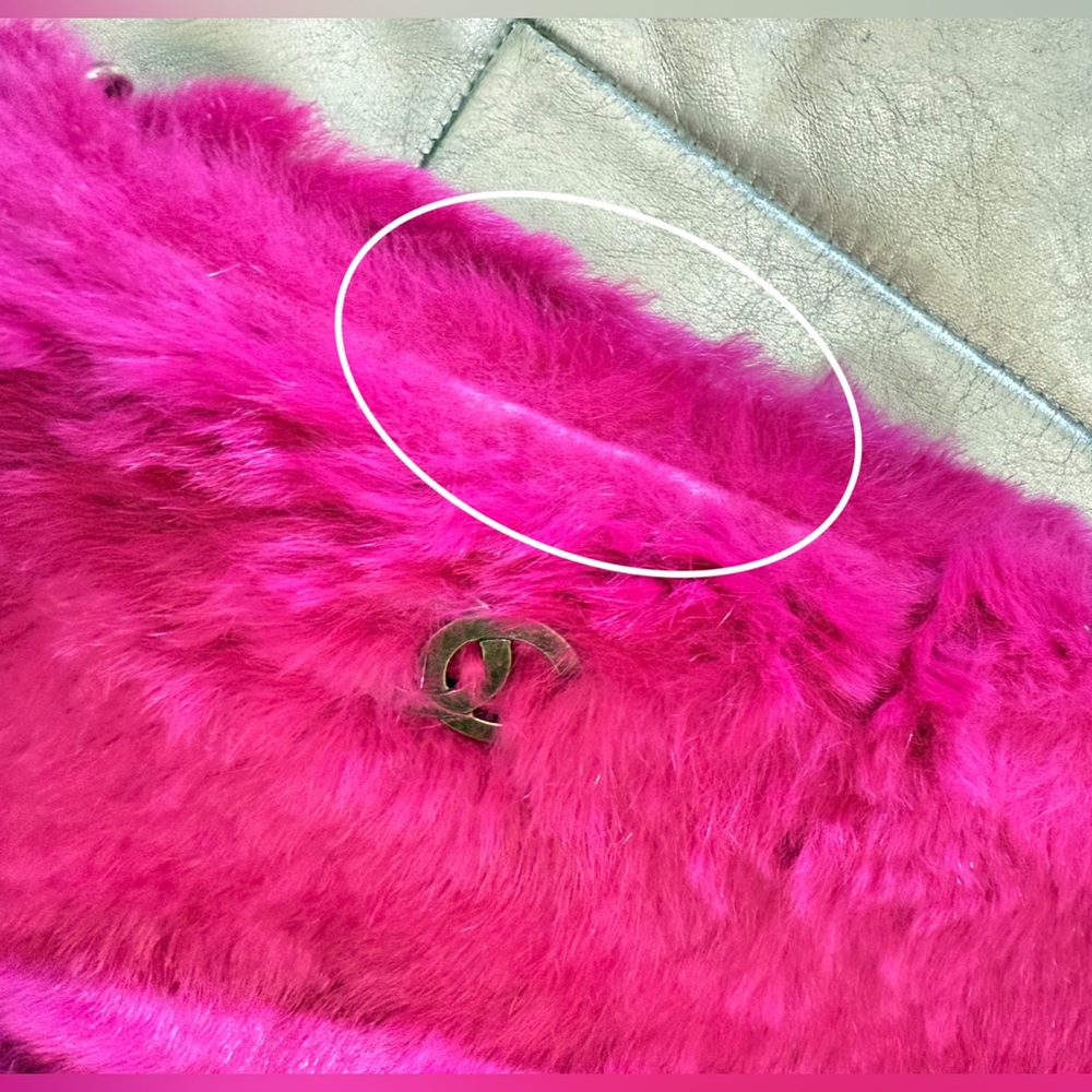 AUTHENTIC CHANEL LAPIN RABBIT FUR HOT PINK PURSE DOUBLE CHAIN STRAP CLUTCH RARE - Picture 16 of 16